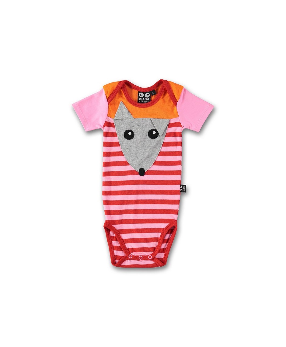 Baby mouse suit s/s, pink/red stripe