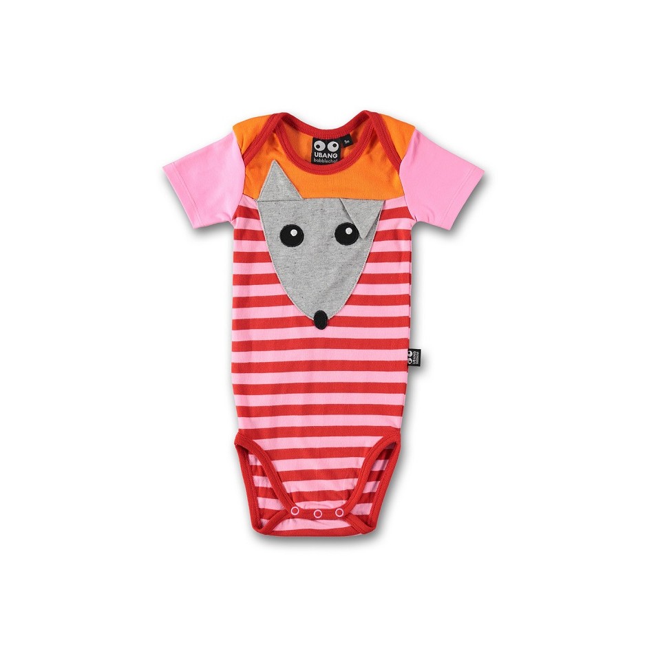 Baby mouse suit s/s, pink/red stripe