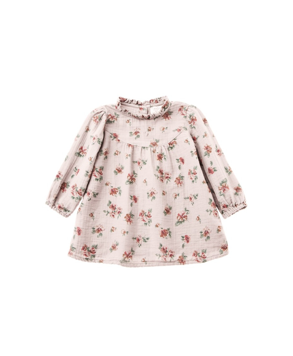TOCOTÓ VINTAGE FLOWER PRINT BABY DRESS WITH RUFFLED NECK