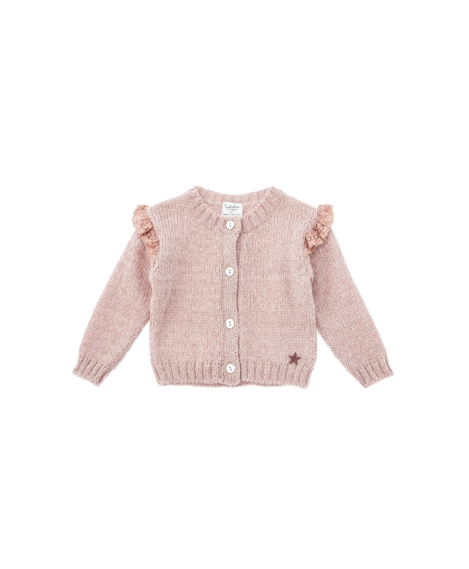 TOCOTO VINTAGE KNITTED CARDIGAN WITH LACE DETAILS